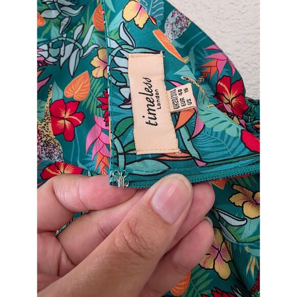 Timeless London Tropical Floral Dress Women’s 3XL US 16 Green Fit & Flare - Picture 9 of 12